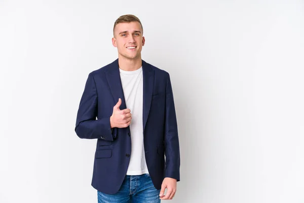 Young Business Caucasian Man Smiling Raising Thumb — 스톡 사진