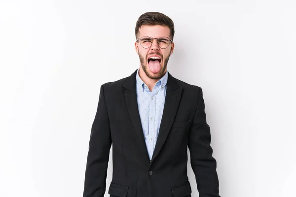 Jovem Homem Negócios Caucasiano Posando Fundo Branco Isolado Jovem Homem — Fotografia de Stock