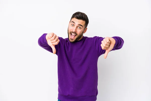 Young Caucasian Man White Background Isolated Showing Thumb Expressing Dislike — Stock Photo, Image