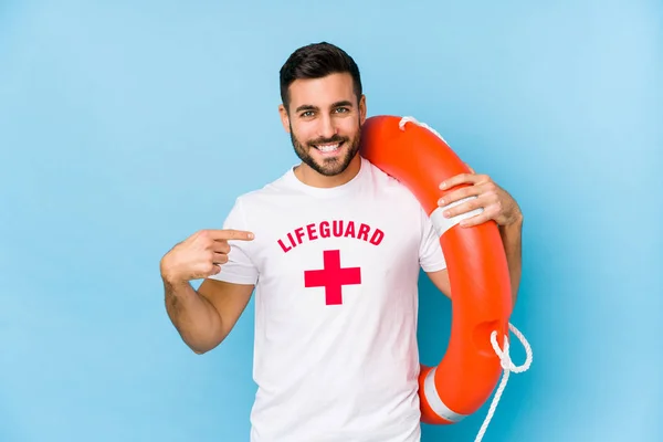 Young Handsome Lifeguard Man Isoalted Person Pointing Hand Shirt Copy — 스톡 사진