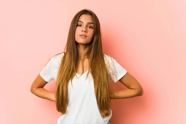 Young Caucasian Woman Doing Beauty Poses Isolated — Stock Photo, Image