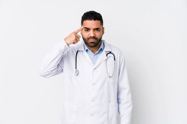 Young Arabian Doctor Man Isolated Showing Disappointment Gesture Forefinger — 스톡 사진