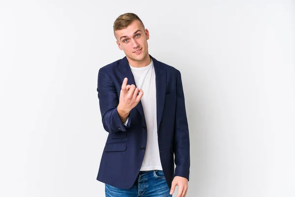 Jovem Homem Caucasiano Negócios Apontando Com Dedo Para Você Como — Fotografia de Stock