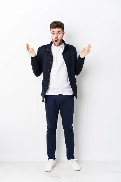 Full Body Young Caucasian Man Isolated Surprised Shocked — Stock Photo, Image