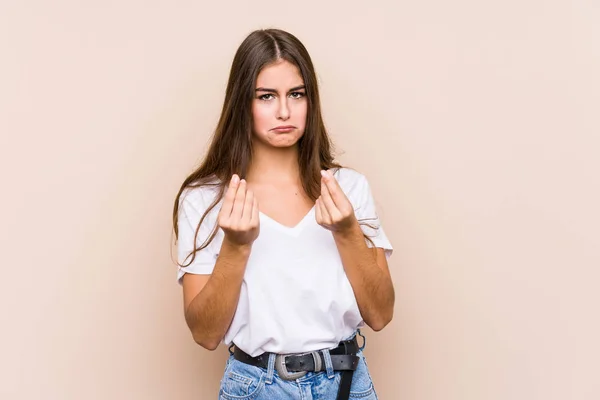 Jonge Blanke Vrouw Poseren Geïsoleerd Waaruit Blijkt Dat Geen Geld — Stockfoto