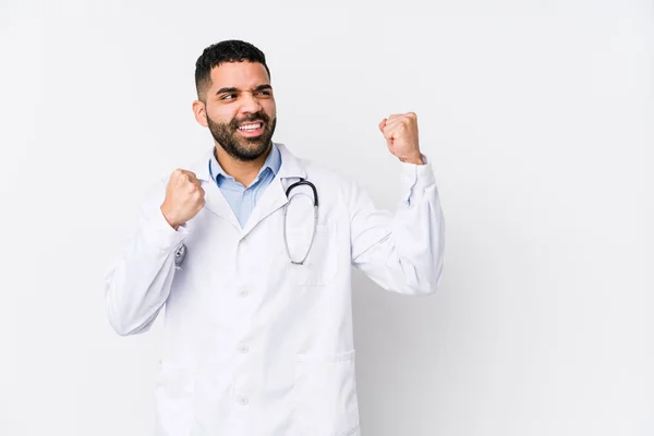 Young Arabian Doctor Man Isolated Raising Fist Victory Winner Concept — 스톡 사진