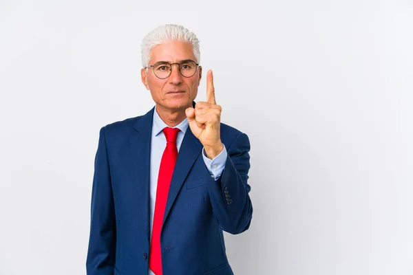 Middle Aged Caucasian Business Man Isolated Showing Number One Finger — 스톡 사진