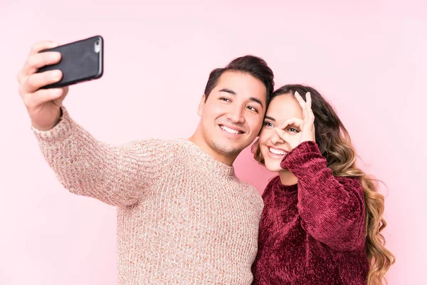 Young Latin Couple Taking Selfie — 스톡 사진