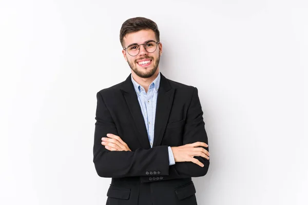 Junger Kaukasischer Geschäftsmann Posiert Vor Weißem Hintergrund Isoliert Junger Kaukasischer — Stockfoto