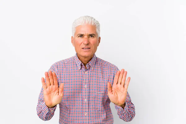 Senior Caucasian Man Isolated Rejecting Someone Showing Gesture Disgust — Stock Photo, Image