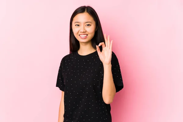 Young Asian Woman Wearing Elegant Clothes Isolated Cheerful Confident Showing — 스톡 사진