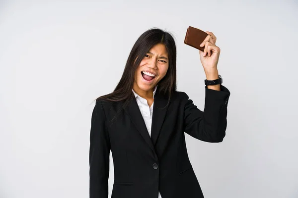 Jovem Chinesa Empresária Segurando Dinheiro Isolado — Fotografia de Stock