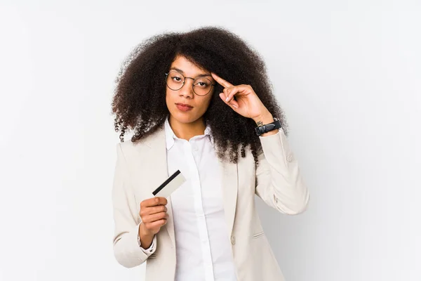 Jovem Afro Mulher Negócios Segurando Carro Crédito Isolado Jovem Afro — Fotografia de Stock