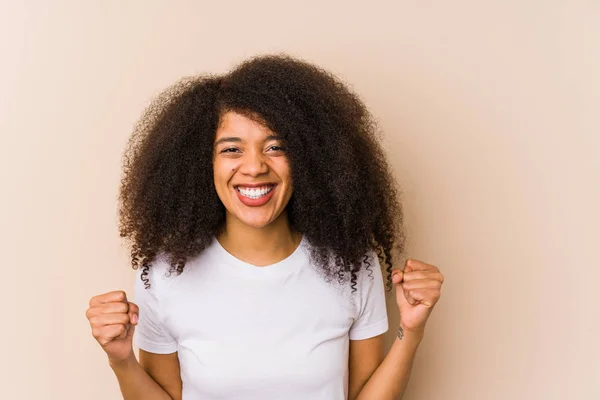 Young African American Woman Cheering Carefree Excited Victory Concept — Stock Photo, Image