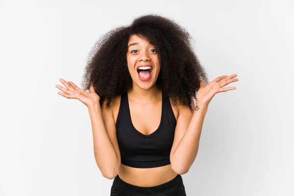 Young African American Sporty Woman Celebrating Victory Success Surprised Shocked — Stock Photo, Image
