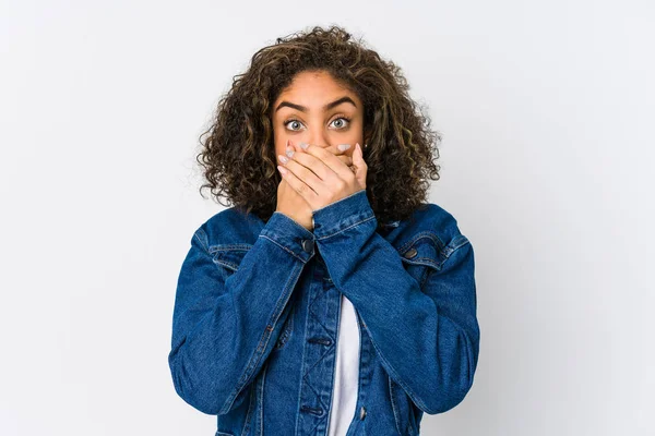 Young African American Woman Shocked Covering Mouth Hands — Stock Photo, Image