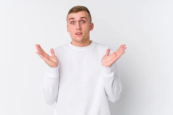 Young Caucasian Man White Background Surprised Shocked — ストック写真