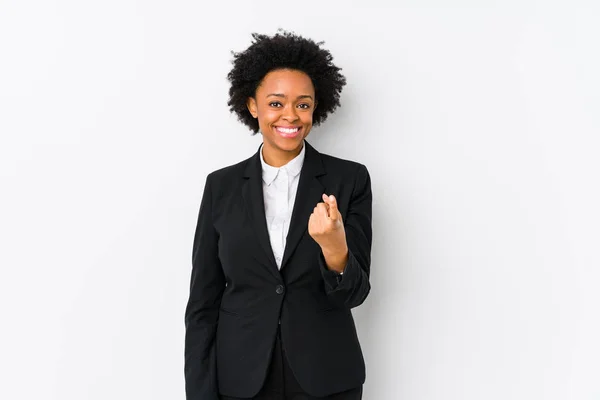 Middle Aged African American Business Woman White Background Isolated Pointing — 스톡 사진