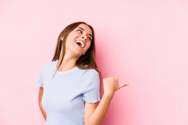 Mujer Caucásica Joven Con Una Ropa Esquí Puntos Aislados Con — Foto de Stock