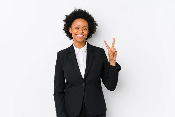 Middle Aged African American Business Woman White Background Isolated Showing — 스톡 사진