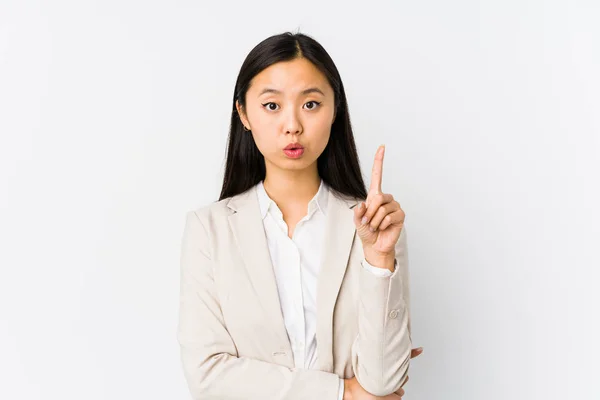 Junge Chinesische Geschäftsfrau Isoliert Mit Einer Tollen Idee Konzept Der — Stockfoto