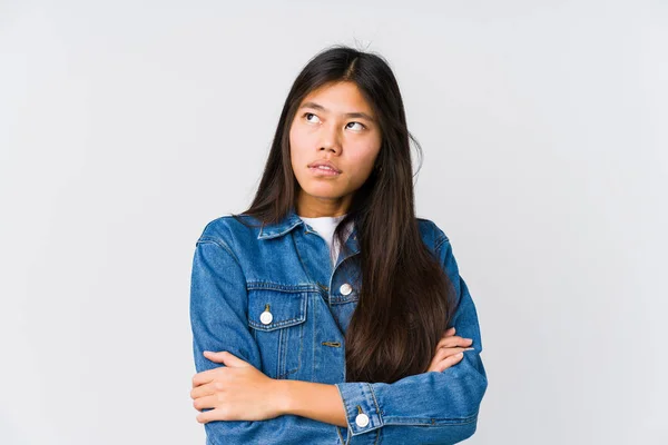 Junge Asiatische Frau Müde Von Einer Sich Wiederholenden Aufgabe — Stockfoto