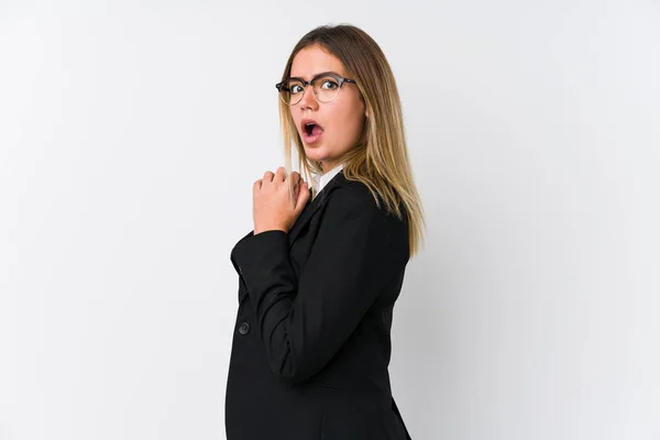 Young Business Caucasian Woman Scared Afraid — Stock Photo, Image