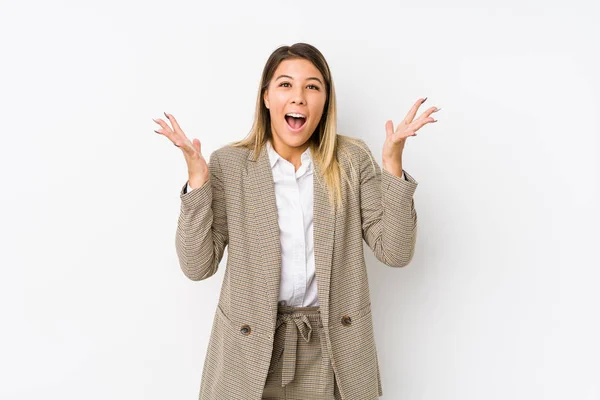 Young Caucasian Business Woman Isolated Celebrating Victory Success Surprised Shocked — 스톡 사진