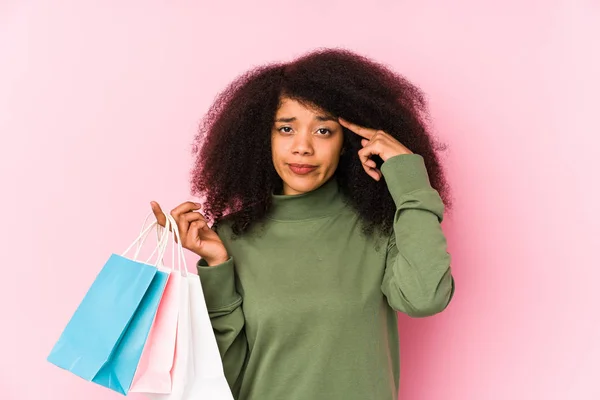 Mladý Afro Žena Nakupování Izolovaný Mladý Afro Žena Nákup Isolayoung — Stock fotografie