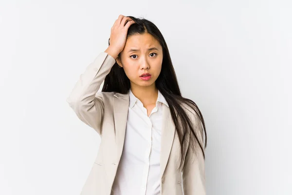 Młoda Chińska Bizneswoman Odizolowana Będąc Szoku Przypomniała Sobie Ważne Spotkanie — Zdjęcie stockowe