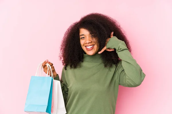 Jovem Afro Mulher Compras Isolado Jovem Afro Mulher Comprar Isolajovem — Fotografia de Stock