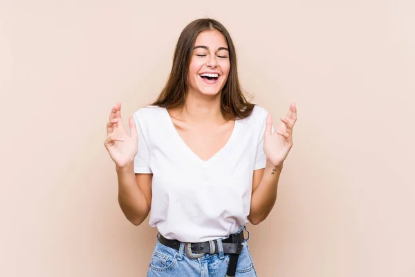 Young Caucasian Woman Posing Isolated Joyful Laughing Lot Happiness Concept — Stock Photo, Image