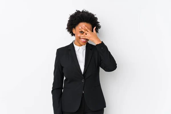 Middle Aged African American Business Woman White Background Isolated Blink — 스톡 사진