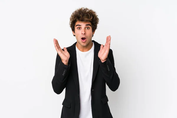 Young Caucasian Business Man White Background Isolated Surprised Shocked — Stock Photo, Image