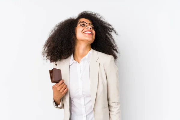 Jovem Empresária Afro Segurando Carro Crédito Isolado Jovem Empresária Afro — Fotografia de Stock