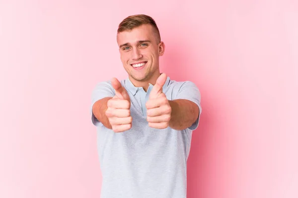Young Caucasian Man Isolated Thumbs Ups Cheers Something Support Respect — 스톡 사진
