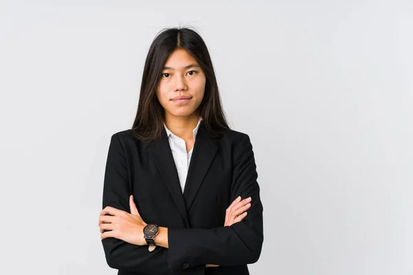 Junge Asiatische Geschäftsfrau Die Sich Selbstbewusst Fühlt Und Entschlossen Die — Stockfoto