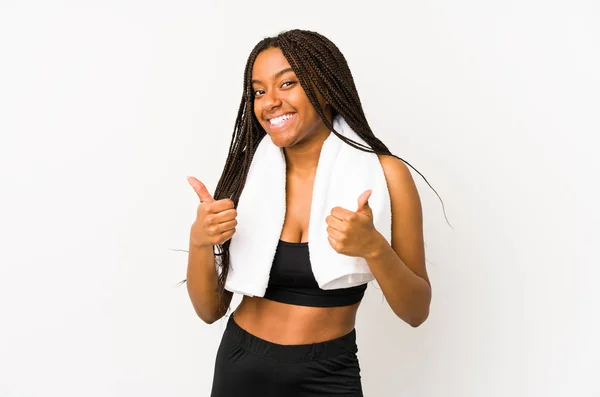 Young African American Sport Woman Isolated Raising Both Thumbs Smiling — Stock Photo, Image