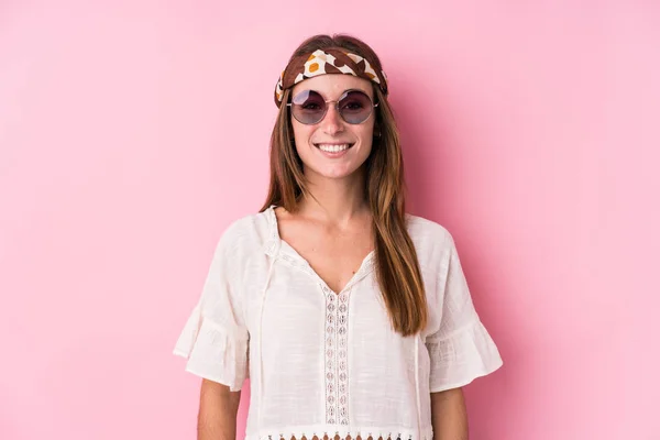 Jovem Mulher Caucasiana Hipster Isolado Feliz Sorridente Alegre — Fotografia de Stock