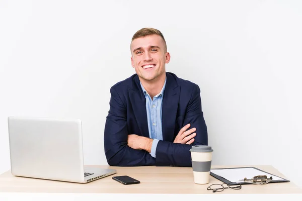 Young Business Man Laptop Laughing Having Fun — Stock Photo, Image