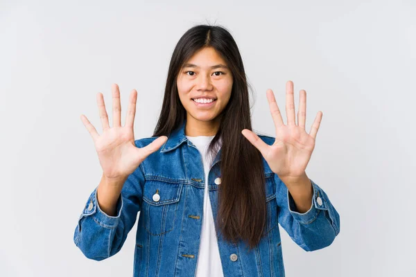 Young Asian Woman Showing Number Ten Hands — 스톡 사진