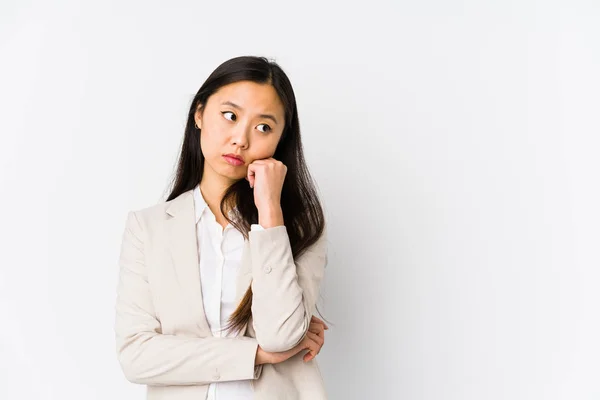 Unga Företag Kinesiska Kvinna Isolerad Som Känner Sig Ledsen Och — Stockfoto