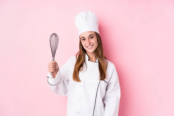 Jovem Chef Caucasiano Mulher Cozinhar — Fotografia de Stock