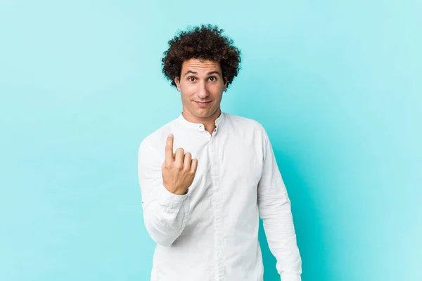 Young Curly Mature Man Wearing Elegant Shirt Pointing Finger You — Stock Photo, Image