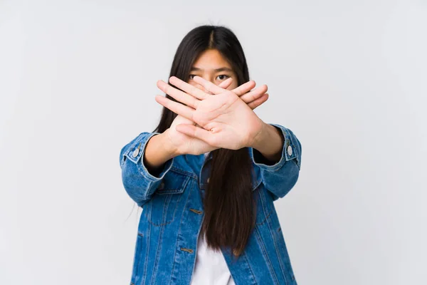 Joven Mujer Asiática Haciendo Gesto Negación —  Fotos de Stock