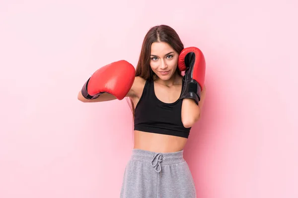 Young Caucasian Sporty Woman Boxing — Stock Photo, Image