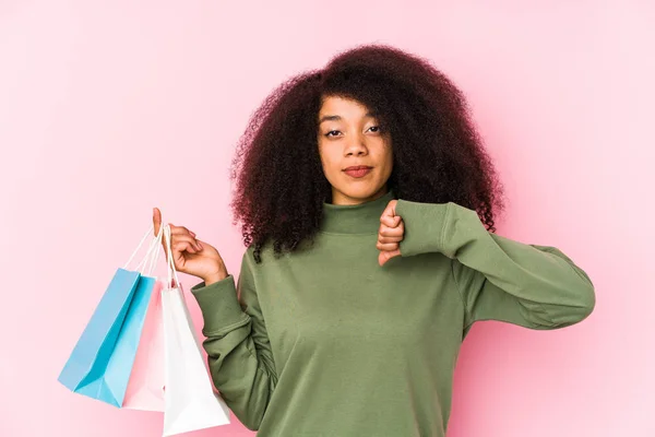 Jovem Afro Mulher Compras Isolado Jovem Afro Mulher Comprar Isolajovem — Fotografia de Stock