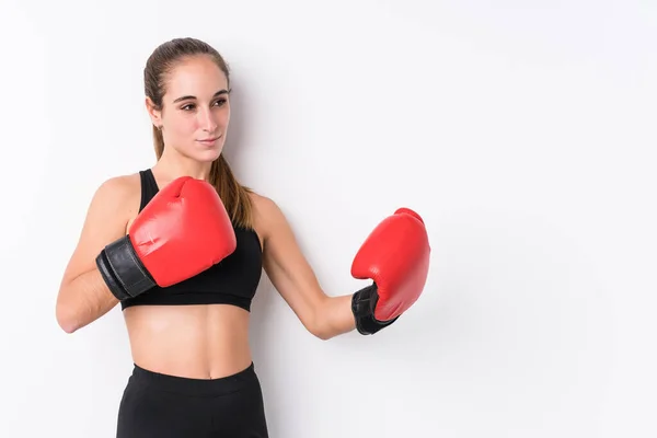 Jovem Caucasiano Desportivo Mulher Boxe — Fotografia de Stock