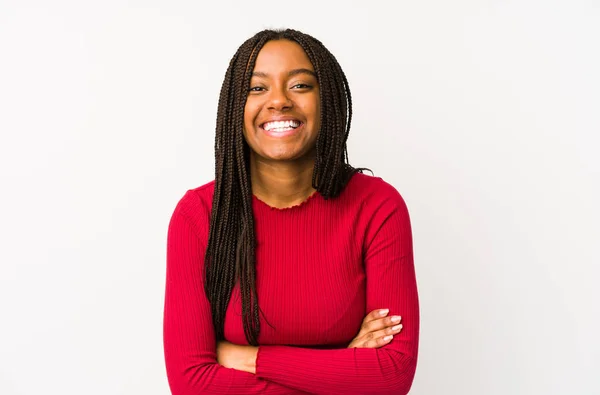 Young African American Woman Isolated Laughing Having Fun — Stock Photo, Image