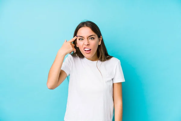 Jonge Blanke Vrouw Geïsoleerd Tonen Een Teleurstelling Gebaar Met Wijsvinger — Stockfoto